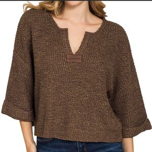 Zenana Outfitters Brown V-Neck Sweater